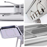 NNEAGS 2X Skewers Grill with Side Tray Portable Stainless Steel Charcoal BBQ Outdoor 6-8 Persons