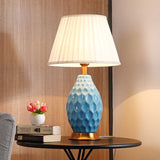 NNEAGS 2X Textured Ceramic Oval Table Lamp with Gold Metal Base Blue