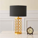 NNEAGS 4X Golden Hollowed Out Base Table Lamp with Dark Shade