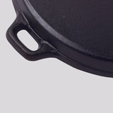 NNEAGS 2X 35cm Round Ribbed Cast Iron Frying Pan Skillet Steak Sizzle Platter with Handle