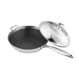 NNEAGS 2X 18/10 Stainless Steel Fry Pan 32cm Frying Pan Top Grade Non Stick Interior Skillet with Helper Handle and Lid