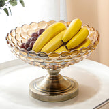 NNEAGS Bronze Pedestal Crystal Glass Fruit Bowl Candy Holder Countertop Dessert Serving Basket Decor