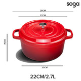NNEAGS Cast Iron 22cm Enamel Porcelain Stewpot Casserole Stew Cooking Pot With Lid 2.7L Red