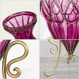 NNEAGS 67cm Purple Glass Tall Floor Vase and 12pcs Dark Pink Artificial Fake Flower Set