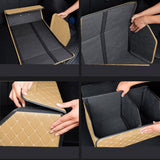NNEAGS 4X Leather Car Boot Collapsible Foldable Trunk Cargo Organizer Portable Storage Box Beige/Gold Stitch Medium