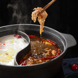 NNEAGS 2X 32CM Round Cast Iron Shabu Shabu Hotpot Beef Chicken Stew Wok Two-Flavor Division