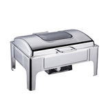 NNEAGS 2X 9L Rectangular Stainless Steel Soup Warmer Roll Top Chafer Chafing Dish Set with Glass Visual Window Lid