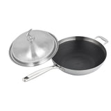 NNEAGS 2X 18/10 Stainless Steel Fry Pan 34cm Frying Pan Top Grade Textured Non Stick Interior Skillet with Helper Handle and Lid
