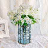 NNEAGS Blue Glass Cylinder Flower Vase with 10 Bunch 6 Heads Artificial Fake Silk Lilium nanum Home Decor Set