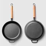 NNEAGS 2X 27cm Round Cast Iron Frying Pan Skillet Steak Sizzle Platter with Helper Handle