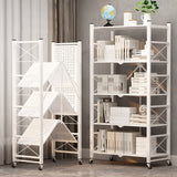 NNEAGS 5 Tier Steel White Foldable Display Stand Multi-Functional Shelves Portable Storage Organizer with Wheels