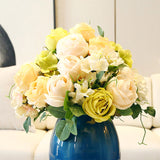 NNEAGS 3pcs Artificial Silk with 15 Heads Flower Fake Rose Bouquet Table Decor White