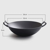 NNEAGS 2X 32cm Cast Iron Wok FryPan Fry Pan with Double Handle