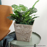 NNEAGS 27cm Sand Grey Square Resin Plant Flower Pot in Cement Pattern Planter Cachepot for Indoor Home Office