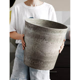 NNEAGS 32cm Rock Grey Round Resin Plant Flower Pot in Cement Pattern Planter Cachepot for Indoor Home Office
