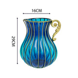 NNEAGS Blue European Colored Glass Home Decor Jar Flower Vase with Metal Handle