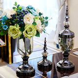 NNEAGS 2X Clear Glass Flower Vase with Lid and Pink Flower Filler Vase Bronze Set