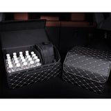 NNEAGS 2X Leather Car Boot Collapsible Foldable Trunk Cargo Organizer Portable Storage Box Black/Gold Stitch Large