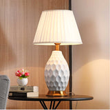 NNEAGS 4X Textured Ceramic Oval Table Lamp with Gold Metal Base White