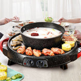 NNEAGS 2 in 1 Electric Stone Coated Teppanyaki Grill Plate Steamboat Hotpot