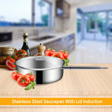 NNEAGS 32cm Stainless Steel Saucepan Sauce pan with Glass Lid and Helper Handle Triple Ply Base Cookware
