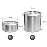 NNEAGS 9L Wide Stock Pot  and 33L Tall Top Grade Thick Stainless Steel Stockpot 18/10