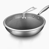 NNEAGS 2X 32cm Stainless Steel Tri-Ply Frying Cooking Fry Pan Textured Non Stick Interior Skillet with Glass Lid