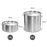 NNEAGS 14L Wide Stock Pot  and 50L Tall Top Grade Thick Stainless Steel Stockpot 18/10