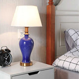 NNEAGS 2X Blue Ceramic Oval Table Lamp with Gold Metal Base