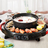 NNEAGS 2X 2  in 1 Electric Stone Coated Teppanyaki Grill Plate Steamboat Hotpot