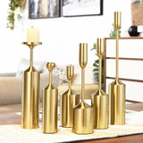 NNEAGS 6pcs Gold Iron Taper Luxury Candlestick Candle Holder Stand Pillar