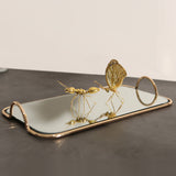 NNEAGS 40.5cm Gold Flat-Lay Mirror Glass Metal Tray Vanity Makeup Perfume Jewelry Organiser with Handles