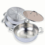 NNEAGS 2X 3 Tier 30cm Heavy Duty Stainless Steel Food Steamer Vegetable Pot Stackable Pan Insert with Glass Lid