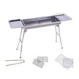 NNEAGS 2X Skewers Grill with Side Tray Portable Stainless Steel Charcoal BBQ Outdoor 6-8 Persons
