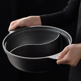 NNEAGS 2X 32CM Round Cast Iron Shabu Shabu Hotpot Beef Chicken Stew Wok Two-Flavor Division