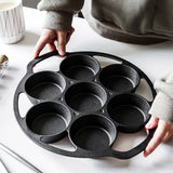 NNEAGS 2X 32cm Cast Iron Takoyaki Fry Pan Octopus Balls Maker 7 Hole Cavities Grill Mold