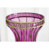 NNEAGS 67cm Purple Glass Tall Floor Vase and 12pcs Dark Pink Artificial Fake Flower Set