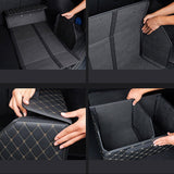 NNEAGS 4X Leather Car Boot Collapsible Foldable Trunk Cargo Organizer Portable Storage Box Black/Gold Stitch Medium