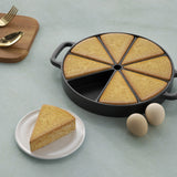 NNEAGS 2X 21.5CM Round Cast Iron Baking Wedge Pan Cornbread Cake 8-Slice Baking Dish with Handle