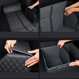 NNEAGS Leather Car Boot Collapsible Foldable Trunk Cargo Organizer Portable Storage Box Black/Gold Stitch Large