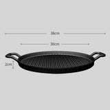 NNEAGS 2X 30cm Ribbed Cast Iron Frying Pan Skillet Coating Steak Sizzle Platter