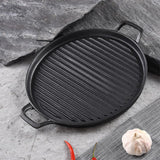 NNEAGS 2X 28cm Ribbed Cast Iron Frying Pan Skillet Coating Steak Sizzle Platter