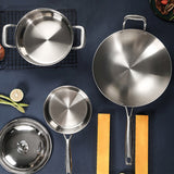 NNEAGS 6 Piece Cookware Set 18/10 Stainless Steel 3-Ply Frying Pan, Milk, and Soup Pot with Lid