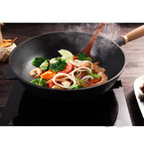 NNEAGS 31cm Cast Iron Wok FryPan Fry Pan with Wooden Lid