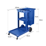 NNEAGS 3 Tier Multifunction Janitor Cleaning Waste Cart Trolley and Waterproof Bag Blue