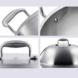 NNEAGS 3-Ply 42cm Stainless Steel Double Handle Wok Frying Fry Pan Skillet with Lid