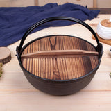 NNEAGS 2X 25cm Cast Iron Japanese Style Sukiyaki Tetsu Nabe Shabu Hot Pot with Wooden Lid