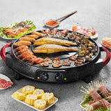 NNEAGS 2 in 1 Electric Stone Coated Grill Plate Steamboat Two Division Hotpot