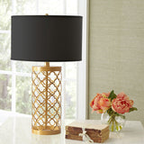 NNEAGS 4X Golden Hollowed Out Base Table Lamp with Dark Shade