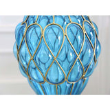 NNEAGS 67cm Blue Glass Tall Floor Vase with Metal Flower Stand